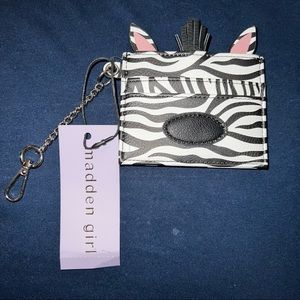 Madden Girl Zebra Card Case Mini Wallet Key Ring Chain